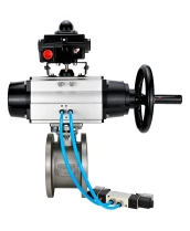 Кран шаровой DN.ru BV3232P-FP-Fb-ISO-H Ду80 Ру16, полнопроходной межфланцевый, нержавеющая сталь SS316, уплотнение - PTFE, с пневмоприводом PA-DA-105-1 двойного действия, с пневмораспределителем 4V320-10 220В, с БКВ APL-410N EX