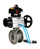 Кран шаровой DN.ru BV3232P-FP-Fb-ISO-H Ду80 Ру16, полнопроходной межфланцевый, нержавеющая сталь SS316, уплотнение - PTFE, с пневмоприводом PA-DA-105-1 двойного действия, с пневмораспределителем 4V320-10 220В, с БКВ APL-410N EX