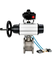 Кран шаровой DN.ru BV3232P-FP-Fb-ISO-H Ду80 Ру16, полнопроходной межфланцевый, нержавеющая сталь SS316, уплотнение - PTFE, с пневмоприводом PA-DA-105-1 двойного действия, с пневмораспределителем 4V320-10 220В, с БКВ APL-410N EX