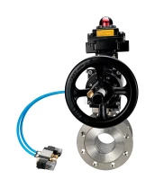 Кран шаровой DN.ru BV3232P-FP-Fb-ISO-H Ду80 Ру16, полнопроходной межфланцевый, нержавеющая сталь SS316, уплотнение - PTFE, с пневмоприводом PA-DA-105-1 двойного действия, с пневмораспределителем 4V320-10 220В, с БКВ APL-410N EX