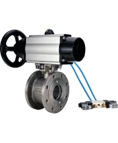 Кран шаровой DN.ru BV3232P-FP-Fb-ISO-H Ду80 Ру16, полнопроходной межфланцевый, нержавеющая сталь SS316, уплотнение - PTFE, с пневмоприводом PA-DA-105-1 двойного действия, с пневмораспределителем 4V320-10 220В