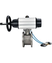 Кран шаровой DN.ru BV3232P-FP-Fb-ISO-H Ду80 Ру16, полнопроходной межфланцевый, нержавеющая сталь SS316, уплотнение - PTFE, с пневмоприводом PA-DA-105-1 двойного действия, с пневмораспределителем 4V320-10 220В