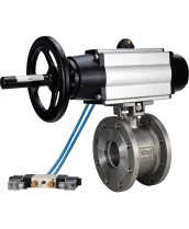 Кран шаровой DN.ru BV3232P-FP-Fb-ISO-H Ду80 Ру16, полнопроходной межфланцевый, нержавеющая сталь SS316, уплотнение - PTFE, с пневмоприводом PA-DA-105-1 двойного действия, с пневмораспределителем 4V320-10 220В