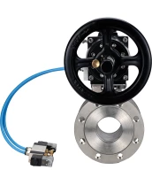 Кран шаровой DN.ru BV3232P-FP-Fb-ISO-H Ду80 Ру16, полнопроходной межфланцевый, нержавеющая сталь SS316, уплотнение - PTFE, с пневмоприводом PA-DA-105-1 двойного действия, с пневмораспределителем 4V320-10 220В