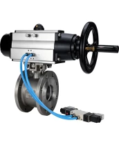 Кран шаровой DN.ru BV3232P-FP-Fb-ISO-H Ду80 Ру16, полнопроходной межфланцевый, нержавеющая сталь SS316, уплотнение - PTFE, с пневмоприводом PA-DA-105-1 двойного действия, с пневмораспределителем 4V320-10 220В