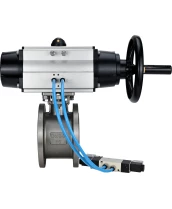 Кран шаровой DN.ru BV3232P-FP-Fb-ISO-H Ду80 Ру16, полнопроходной межфланцевый, нержавеющая сталь SS316, уплотнение - PTFE, с пневмоприводом PA-DA-105-1 двойного действия, с пневмораспределителем 4V320-10 220В