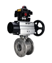 Кран шаровой DN.ru BV3232P-FP-Fb-ISO-H Ду80 Ру16 полнопроходной межфланцевый, корпус - нержавеющая сталь AISI316, уплотнение - PTFE, с пневмоприводом DN.ru PA-DA-105-1 и БКВ APL-410N EX