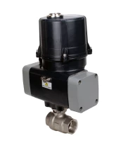 Кран шаровой DN.ru BV3232P(2pc)-FP-T-ISO-H Ду40 Ру63 полнопроходной, резьбовой, внутренняя резьба, корпус - нержавеющая сталь 316, уплотнение - PTFE, с электроприводом четвертьоборотным DN.ru QTSA-N-003EM-O0-220VAC с пружинным возвратом