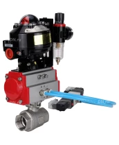 Кран шаровой DN.ru BV3232P(2pc)-FP-T-ISO-H Ду25 Ру63 полнопроходной, внутренняя резьба, нержавеющая сталь 316, уплотнение - PTFE, с пневмоприводом PA-SA-052, пневмораспределителем 4V320-10 220В, БКВ APL-510N EX, БПВ AFC2000