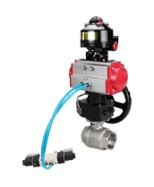 Кран шаровой DN.ru BV3232P(2pc)-FP-T-ISO-H Ду50 Ру63 полнопроходной, внутренняя резьба, нержавеющая сталь 316, уплотнение - PTFE, с пневмоприводом PA-DA-065, пневмораспределителем 4V320-10 220В, БКВ APL-510N EX, ручным дублером MON1-250-T26-ISO