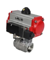 Кран шаровой DN.ru BV3232P(2pc)-FP-T-ISO-H Ду20 Ру63 полнопроходной двухходовой, нержавеющая сталь 316, внутренняя резьба, уплотнение - PTFE, с пневмоприводом PA-DA-052 двойного действия и пневмораспределителем 4M310-08 220В