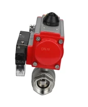 Кран шаровой DN.ru BV3232P(2pc)-FP-T-ISO-H Ду20 Ру63 полнопроходной двухходовой, нержавеющая сталь 316, внутренняя резьба, уплотнение - PTFE, с пневмоприводом PA-DA-052 двойного действия и пневмораспределителем 4M310-08 220В