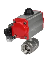 Кран шаровой DN.ru BV3232P(2pc)-FP-T-ISO-H Ду20 Ру63 полнопроходной двухходовой, нержавеющая сталь 316, внутренняя резьба, уплотнение - PTFE, с пневмоприводом PA-DA-052 двойного действия и пневмораспределителем 4M310-08 220В