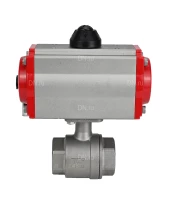 Кран шаровой DN.ru BV3232P(2pc)-FP-T-ISO-H Ду20 Ру63 полнопроходной двухходовой, нержавеющая сталь 316, внутренняя резьба, уплотнение - PTFE, с пневмоприводом PA-DA-052 двойного действия и пневмораспределителем 4M310-08 220В