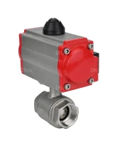 Кран шаровой DN.ru BV3232P(2pc)-FP-T-ISO-H Ду20 Ру63 полнопроходной двухходовой, нержавеющая сталь 316, внутренняя резьба, уплотнение - PTFE, с пневмоприводом PA-DA-052 двойного действия и пневмораспределителем 4M310-08 220В