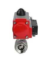 Кран шаровой DN.ru BV3232P(2pc)-FP-T-ISO-H Ду20 Ру63 полнопроходной двухходовой, нержавеющая сталь 316, внутренняя резьба, уплотнение - PTFE, с пневмоприводом PA-DA-052 двойного действия и пневмораспределителем 4M310-08 220В
