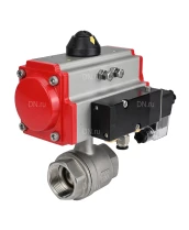 Кран шаровой DN.ru BV3232P(2pc)-FP-T-ISO-H Ду20 Ру63 полнопроходной двухходовой, нержавеющая сталь 316, внутренняя резьба, уплотнение - PTFE, с пневмоприводом PA-DA-052 двойного действия и пневмораспределителем 4M310-08 220В