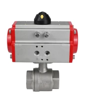 Кран шаровой DN.ru BV3232P(2pc)-FP-T-ISO-H Ду25 Ру63 полнопроходной двухходовой, нержавеющая сталь 316, внутренняя резьба, уплотнение - PTFE, с пневмоприводом двойного действия PA-DA-052