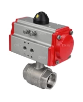 Кран шаровой DN.ru BV3232P(2pc)-FP-T-ISO-H Ду15 Ру63 полнопроходной двухходовой, нержавеющая сталь 316, внутренняя резьба, уплотнение - PTFE, с пневмоприводом двойного действия PA-DA-052