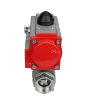 Кран шаровой DN.ru BV3232P(2pc)-FP-T-ISO-H Ду25 Ру63 полнопроходной двухходовой, нержавеющая сталь 316, внутренняя резьба, уплотнение - PTFE, с пневмоприводом двойного действия PA-DA-052