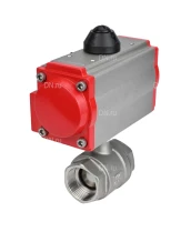 Кран шаровой DN.ru BV3232P(2pc)-FP-T-ISO-H Ду25 Ру63 полнопроходной двухходовой, нержавеющая сталь 316, внутренняя резьба, уплотнение - PTFE, с пневмоприводом двойного действия PA-DA-052