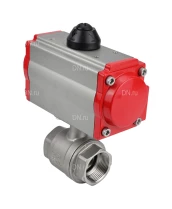 Кран шаровой DN.ru BV3232P(2pc)-FP-T-ISO-H Ду25 Ру63 полнопроходной двухходовой, нержавеющая сталь 316, внутренняя резьба, уплотнение - PTFE, с пневмоприводом двойного действия PA-DA-052