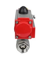 Кран шаровой DN.ru BV3232P(2pc)-FP-T-ISO-H Ду25 Ру63 полнопроходной двухходовой, нержавеющая сталь 316, внутренняя резьба, уплотнение - PTFE, с пневмоприводом двойного действия PA-DA-052