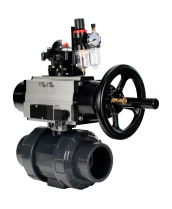 Кран шаровой DN.ru BV4242E-FP-GRM-ISO Дн80 Ру10 полнопроходной, корпус - НПВХ, шар - НПВХ, уплотнение - EPDM, с пневмоприводом PA-DA-105-1, пневмораспределителем 4M310-08 24В, БКВ APL-210N и БПВ AFC2000