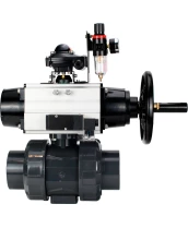 Кран шаровой DN.ru BV4242E-FP-GRM-ISO Дн80 Ру10 полнопроходной, корпус - НПВХ, шар - НПВХ, уплотнение - EPDM, с пневмоприводом PA-DA-105-1, пневмораспределителем 4M310-08 24В, БКВ APL-210N и БПВ AFC2000