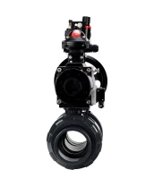 Кран шаровой DN.ru BV4242E-FP-GRM-ISO Дн80 Ру10 полнопроходной, корпус - НПВХ, шар - НПВХ, уплотнение - EPDM, с пневмоприводом PA-DA-105-1, пневмораспределителем 4M310-08 24В, БКВ APL-210N и БПВ AFC2000