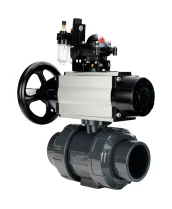 Кран шаровой DN.ru BV4242E-FP-GRM-ISO Дн80 Ру10 полнопроходной, корпус - НПВХ, шар - НПВХ, уплотнение - EPDM, с пневмоприводом PA-DA-105-1, пневмораспределителем 4M310-08 24В, БКВ APL-210N и БПВ AFC2000