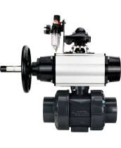 Кран шаровой DN.ru BV4242E-FP-GRM-ISO Дн80 Ру10 полнопроходной, корпус - НПВХ, шар - НПВХ, уплотнение - EPDM, с пневмоприводом PA-DA-105-1, пневмораспределителем 4M310-08 24В, БКВ APL-210N и БПВ AFC2000