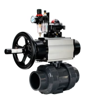 Кран шаровой DN.ru BV4242E-FP-GRM-ISO Дн80 Ру10 полнопроходной, корпус - НПВХ, шар - НПВХ, уплотнение - EPDM, с пневмоприводом PA-DA-105-1, пневмораспределителем 4M310-08 24В, БКВ APL-210N и БПВ AFC2000