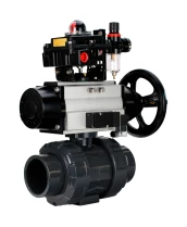 Кран шаровой DN.ru BV4242E-FP-GRM-ISO Дн80 Ру10 полнопроходной, корпус - НПВХ, шар - НПВХ, уплотнение - EPDM, с пневмоприводом PA-DA-105-1, пневмораспределителем 4M310-08 24В, БКВ APL-410N EX и БПВ AFC2000