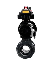 Кран шаровой DN.ru BV4242E-FP-GRM-ISO Дн80 Ру10 полнопроходной, корпус - НПВХ, шар - НПВХ, уплотнение - EPDM, с пневмоприводом PA-DA-105-1, пневмораспределителем 4M310-08 24В, БКВ APL-410N EX и БПВ AFC2000