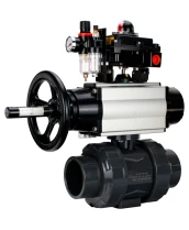 Кран шаровой DN.ru BV4242E-FP-GRM-ISO Дн80 Ру10 полнопроходной, корпус - НПВХ, шар - НПВХ, уплотнение - EPDM, с пневмоприводом PA-DA-105-1, пневмораспределителем 4M310-08 24В, БКВ APL-410N EX и БПВ AFC2000