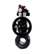 Кран шаровой DN.ru BV4242E-FP-GRM-ISO Дн80 Ру10 полнопроходной, корпус - НПВХ, шар - НПВХ, уплотнение - EPDM, с пневмоприводом PA-DA-105-1, пневмораспределителем 4M310-08 24В, БКВ APL-410N EX и БПВ AFC2000