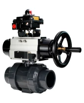 Кран шаровой DN.ru BV4242E-FP-GRM-ISO Дн15 Ру10 полнопроходной, корпус - НПВХ, шар - НПВХ, уплотнение - EPDM, с пневмоприводом PA-DA-105-1, пневмораспределителем 4M310-08 24В и БКВ APL-410N EX