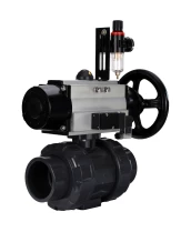 Кран шаровой DN.ru BV4242E-FP-GRM-ISO Дн15 Ру10 полнопроходной, корпус - НПВХ, шар - НПВХ, уплотнение - EPDM, с пневмоприводом PA-DA-105-1, пневмораспределителем 4M310-08 220В и БПВ AFC2000