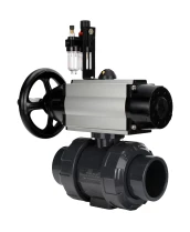 Кран шаровой DN.ru BV4242E-FP-GRM-ISO Дн65 Ру10 полнопроходной, корпус - НПВХ, шар - НПВХ, уплотнение - EPDM, с пневмоприводом PA-DA-105-1, пневмораспределителем 4M310-08 220В и БПВ AFC2000