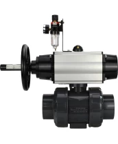 Кран шаровой DN.ru BV4242E-FP-GRM-ISO Дн65 Ру10 полнопроходной, корпус - НПВХ, шар - НПВХ, уплотнение - EPDM, с пневмоприводом PA-DA-105-1, пневмораспределителем 4M310-08 220В и БПВ AFC2000