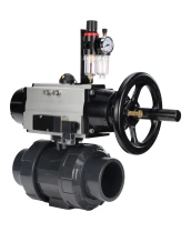 Кран шаровой DN.ru BV4242E-FP-GRM-ISO Дн65 Ру10 полнопроходной, корпус - НПВХ, шар - НПВХ, уплотнение - EPDM, с пневмоприводом PA-DA-105-1, пневмораспределителем 4M310-08 220В и БПВ AFC2000