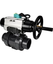 Кран шаровой DN.ru BV4242E-FP-GRM-ISO Дн15 Ру10 полнопроходной, корпус - НПВХ, шар - НПВХ, уплотнение - EPDM, с пневмоприводом PA-DA-105-1, пневмораспределителем 4M310-08 220В и магнитным переключателем ALS200D