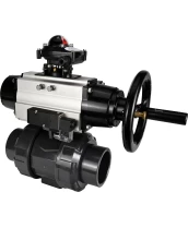 Кран шаровой DN.ru BV4242E-FP-GRM-ISO Дн15 Ру10 полнопроходной, корпус - НПВХ, шар - НПВХ, уплотнение - EPDM, с пневмоприводом PA-DA-105-1, пневмораспределителем 4M310-08 220В и БКВ APL-210N