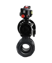 Кран шаровой DN.ru BV4242E-FP-GRM-ISO Дн32 Ру10 полнопроходной, корпус - НПВХ, шар - НПВХ, уплотнение - EPDM, с пневмоприводом PA-DA-105-1, пневмораспределителем 4M310-08 24В, БКВ APL-510N EX и БПВ AFC2000