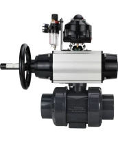 Кран шаровой DN.ru BV4242E-FP-GRM-ISO Дн32 Ру10 полнопроходной, корпус - НПВХ, шар - НПВХ, уплотнение - EPDM, с пневмоприводом PA-DA-105-1, пневмораспределителем 4M310-08 24В, БКВ APL-510N EX и БПВ AFC2000