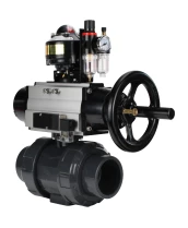 Кран шаровой DN.ru BV4242E-FP-GRM-ISO Дн32 Ру10 полнопроходной, корпус - НПВХ, шар - НПВХ, уплотнение - EPDM, с пневмоприводом PA-DA-105-1, пневмораспределителем 4M310-08 24В, БКВ APL-510N EX и БПВ AFC2000