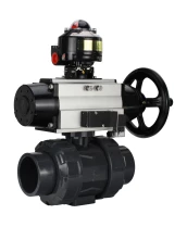 Кран шаровой DN.ru BV4242E-FP-GRM-ISO Дн15 Ру10 полнопроходной, корпус - НПВХ, шар - НПВХ, уплотнение - EPDM, с пневмоприводом PA-DA-105-1, пневмораспределителем 4M310-08 24В и БКВ APL-510N EX