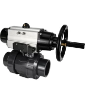 Кран шаровой DN.ru BV4242E-FP-GRM-ISO Дн15 Ру10 полнопроходной, корпус - НПВХ, шар - НПВХ, уплотнение - EPDM, с пневмоприводом PA-DA-105-1 и пневмораспределителем 4M310-08 24В