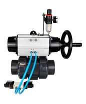 Кран шаровой DN.ru BV4242E-FP-GRM-ISO Дн100 Ру10 полнопроходной, корпус - НПВХ, шар - НПВХ, уплотнение - EPDM, с пневмоприводом PA-DA-105-1, пневмораспределителем 4V320-08 220В и БПВ AFC2000